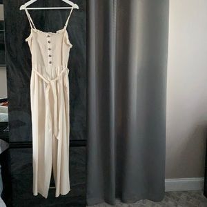 Smocked detail linen jumpsuit